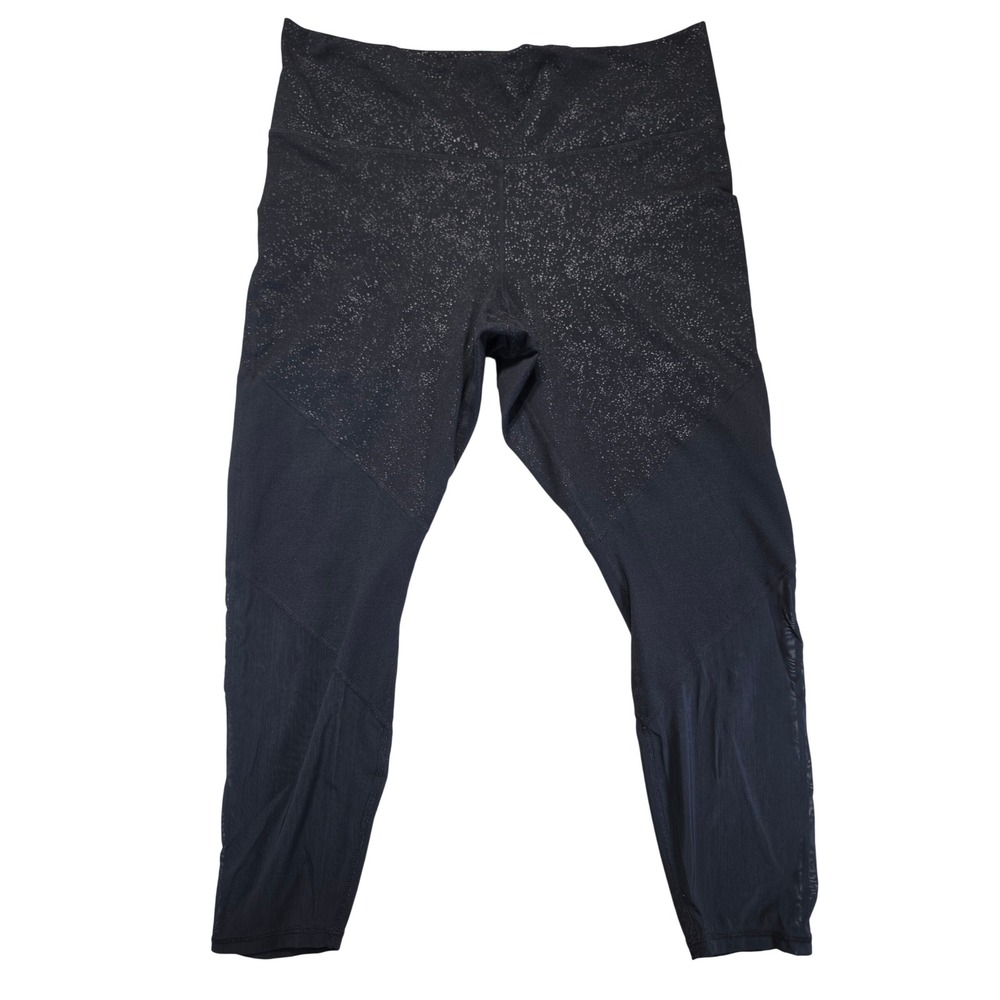 Fabletics PowerHold Black Metallic Speckled Mesh 7/8 Leggings Women Large